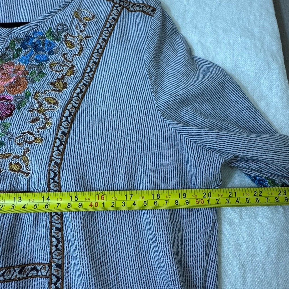 Sundance Striped Floral Embroidered Top Womens Lg Bohemian Peasant Boho Buttons - Picture 6 of 10
